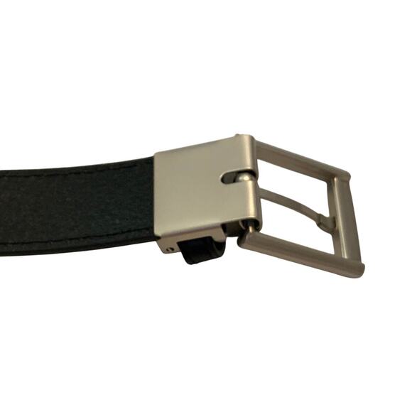 OOBE Men's Black Leather Belt Silver-Tone Buckle Size Medium Preppy Substantial - Picture 6 of 11
